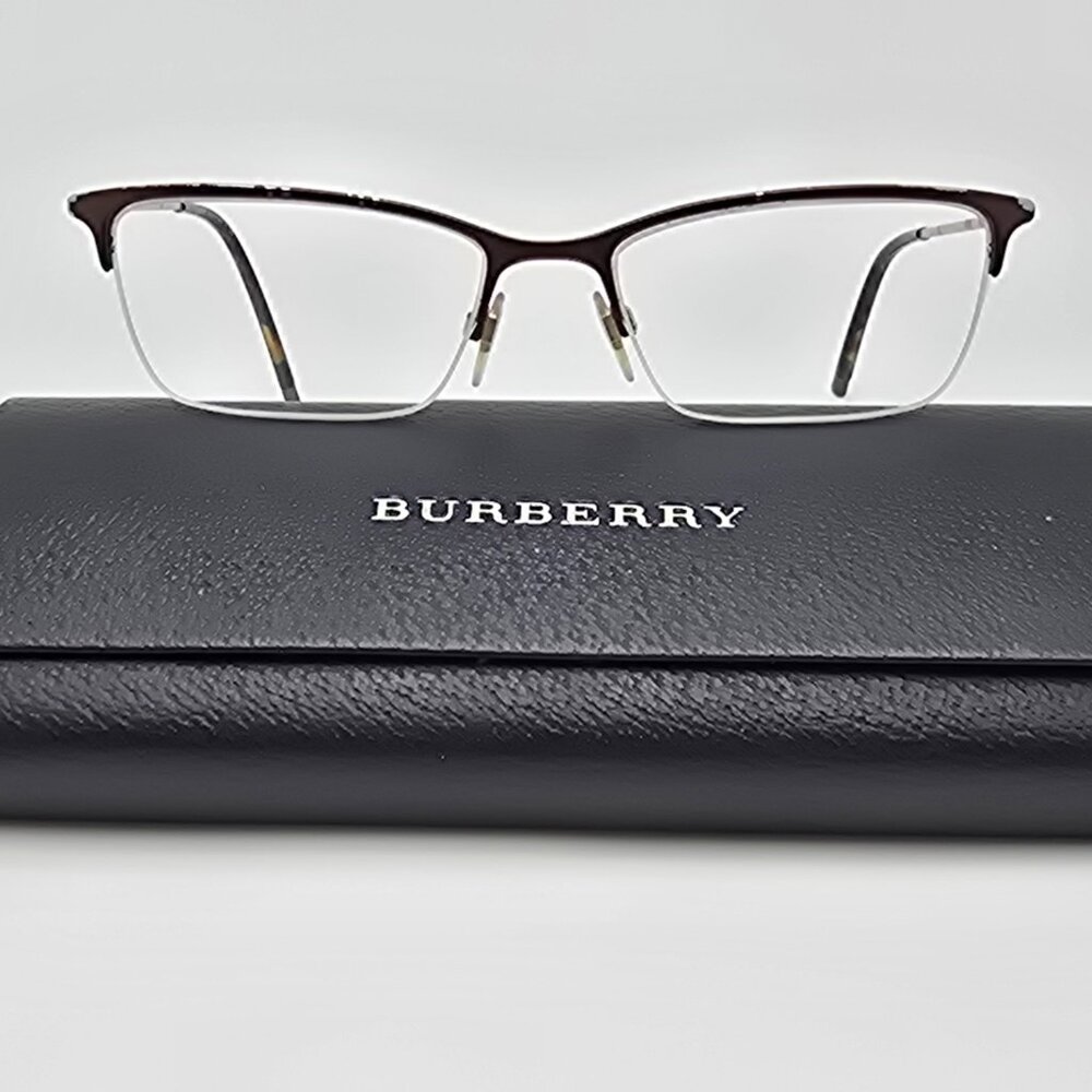 *SOLD*Burberry B1278 1012 Brown Nova Check Semi Rimless Eyeglasses Frame w/ Case